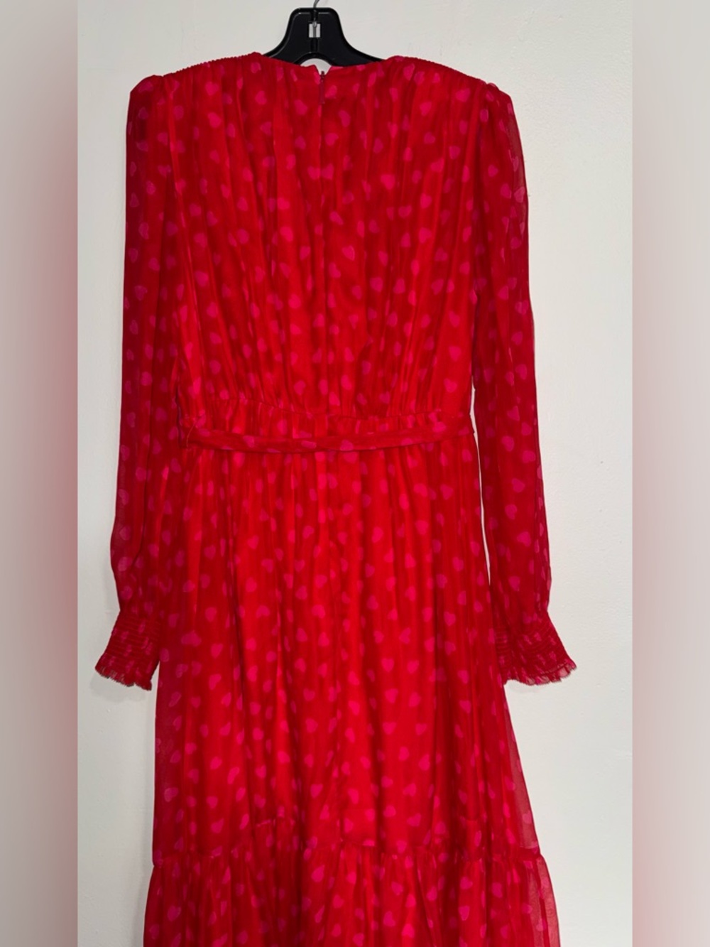 kate spade Red Long-Sleeve Heartbeat Silk  Midi Dress - Picture 10 of 16
